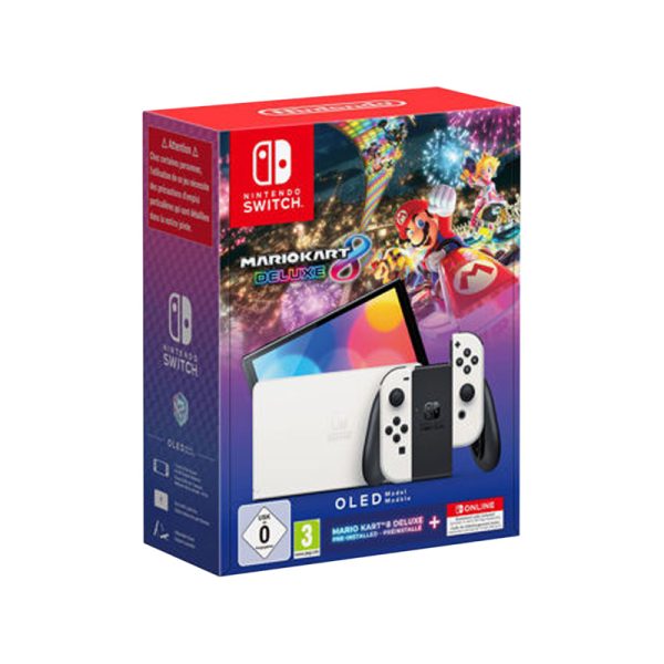 Konzolë Nintendo Switch OLED (White Joy-Con) + Mario Kart Deluxe 8 + 12 Months Nintendo Online